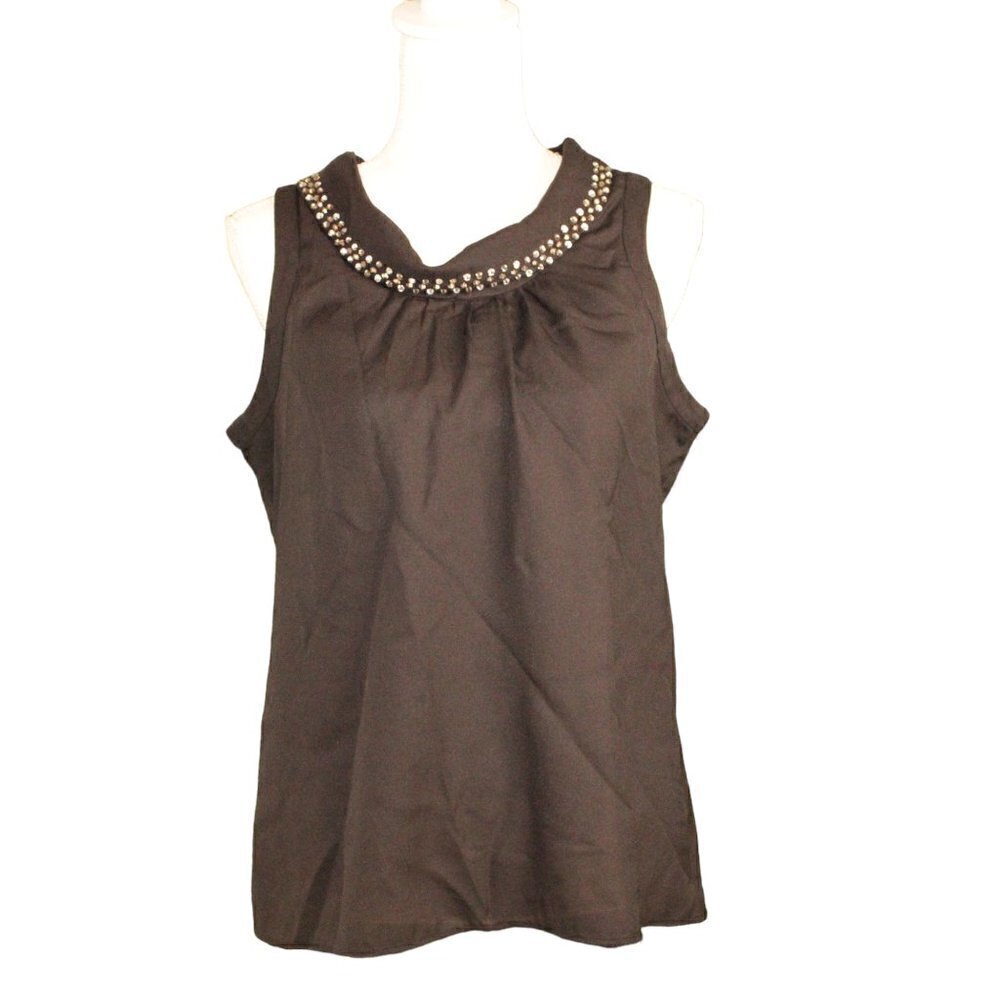Banana Republic Women’s Medium Black Beaded Neckline Cowl Neck Blouse Bow Back